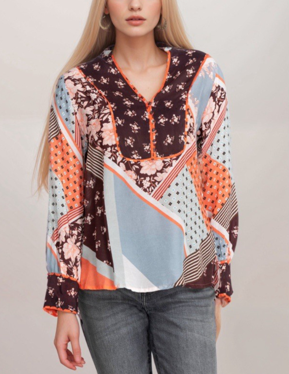 JOHNNY WAS Rosalyn Toni Size XXL Orange Brown Autumnal Long Sleeve Pullover Top